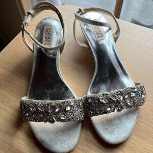Badgley Mischka Hatch Bridal Wedge Sandal Silver 8 Mini Wedge Rhinestone